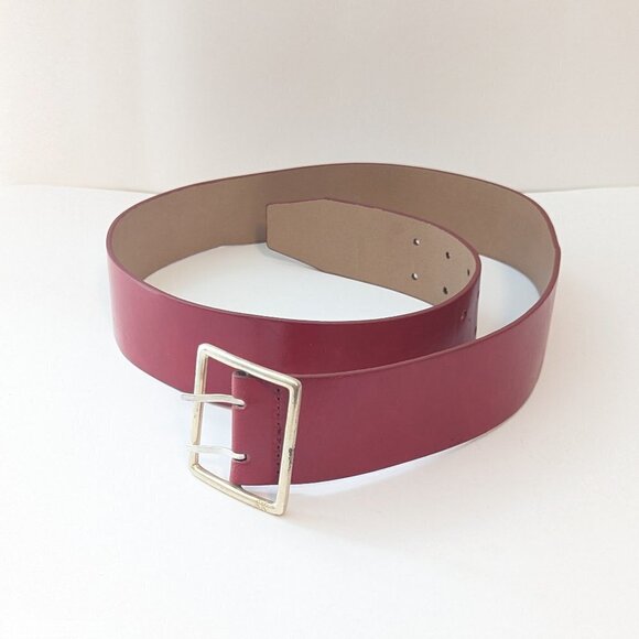 Y2K Belt Vegan Leather Anne Klein 2 Prong Silver Tone Retro Red 90's - Picture 5 of 7